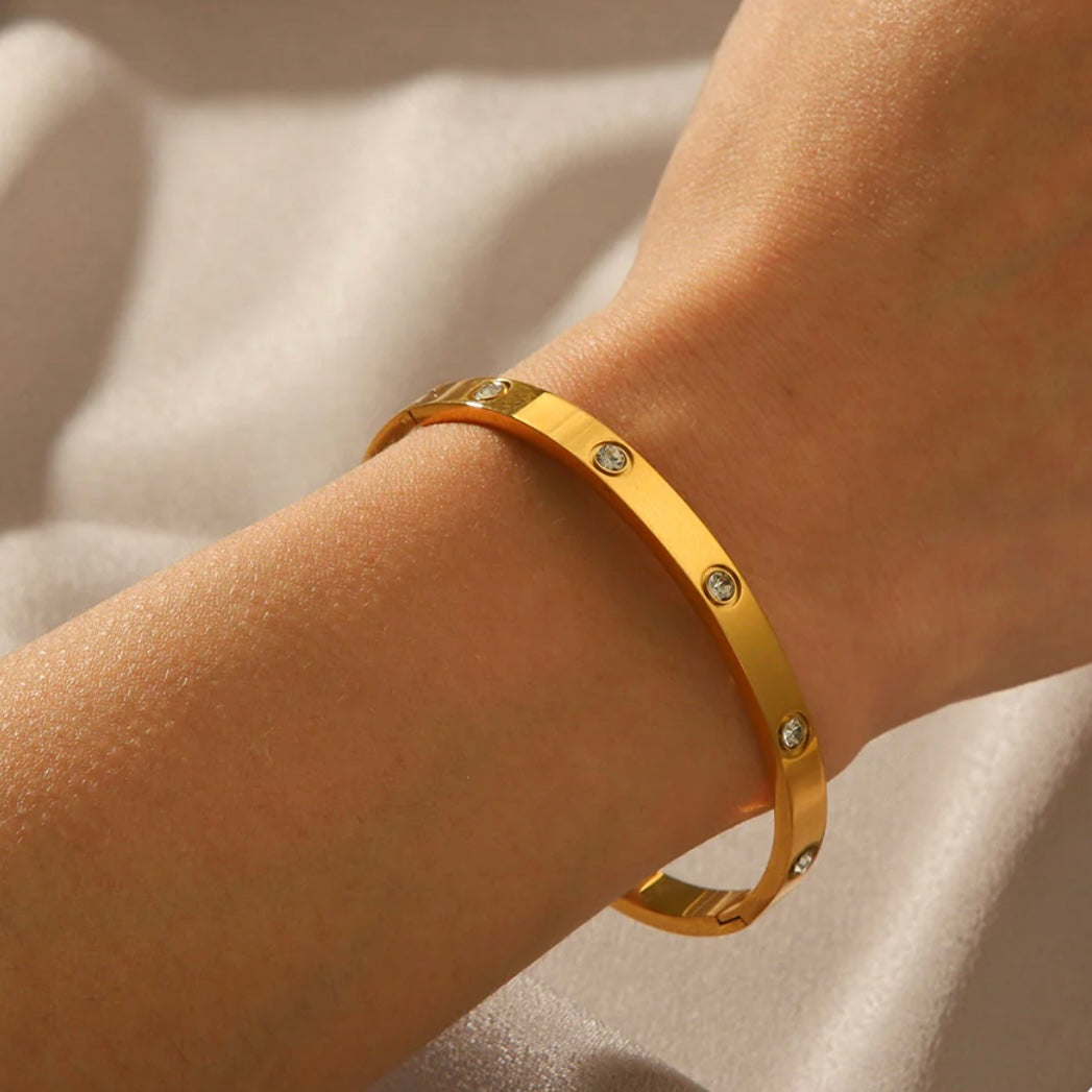 Bettsy – Waterproof Stainless Steel CZ Crystal Bangle with Clip Fastening