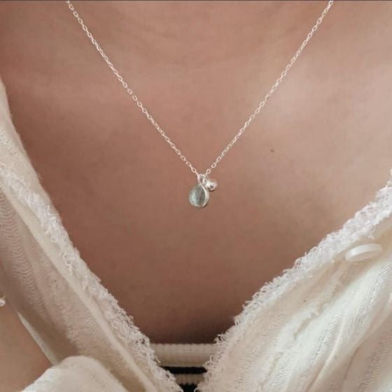 Bibie™ Layla Sterling Silver Aquamarine Drop Pendant Necklace – Elegant March Birthstone Jewelry