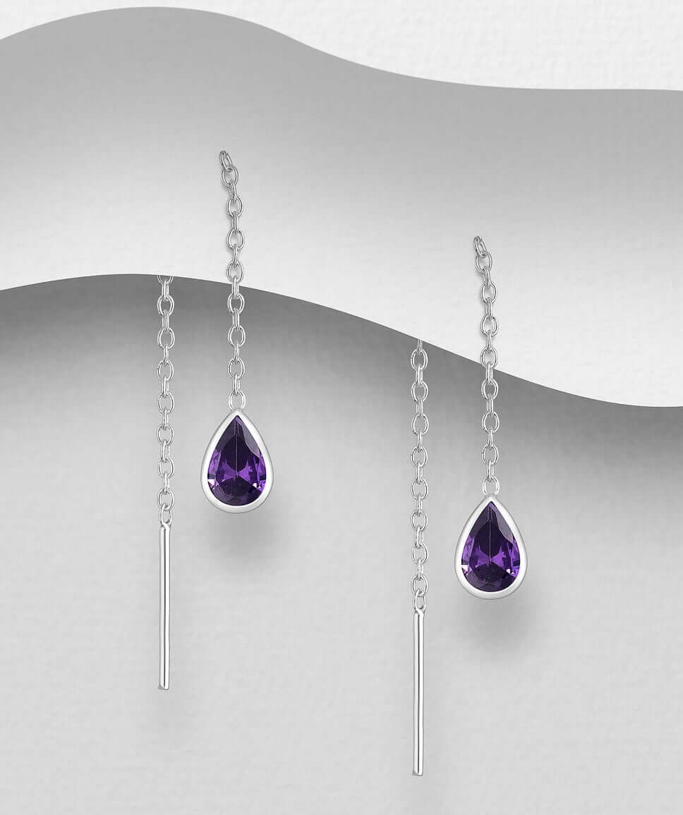 Aandi – Sterling Silver CZ Threader Earrings (4 Colour Options) | Bibie™