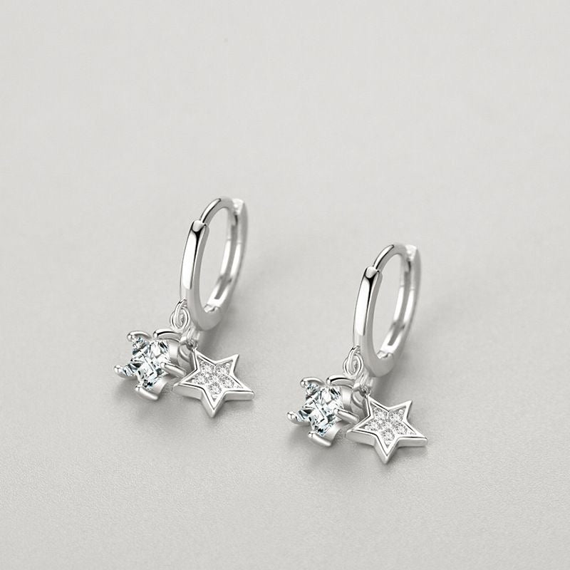 Alana – Sterling Silver Hoop Earrings with Double Star Crystal Drops | Bibie™