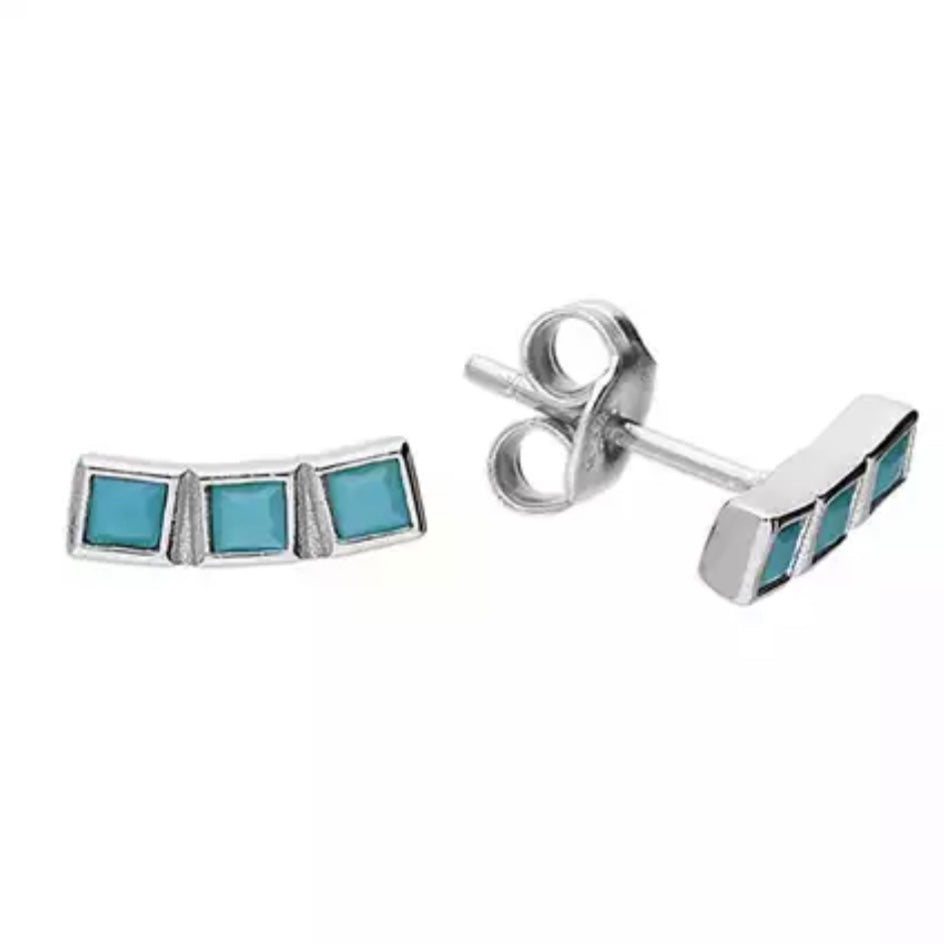 Beatrice – Bibie™ Sterling Silver Curved Earrings with Turquoise Squares