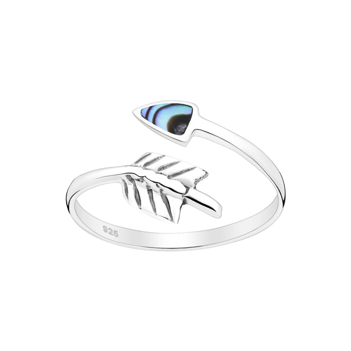 Tina – 925 Sterling Silver Adjustable Arrow Ring with Shell Inlay