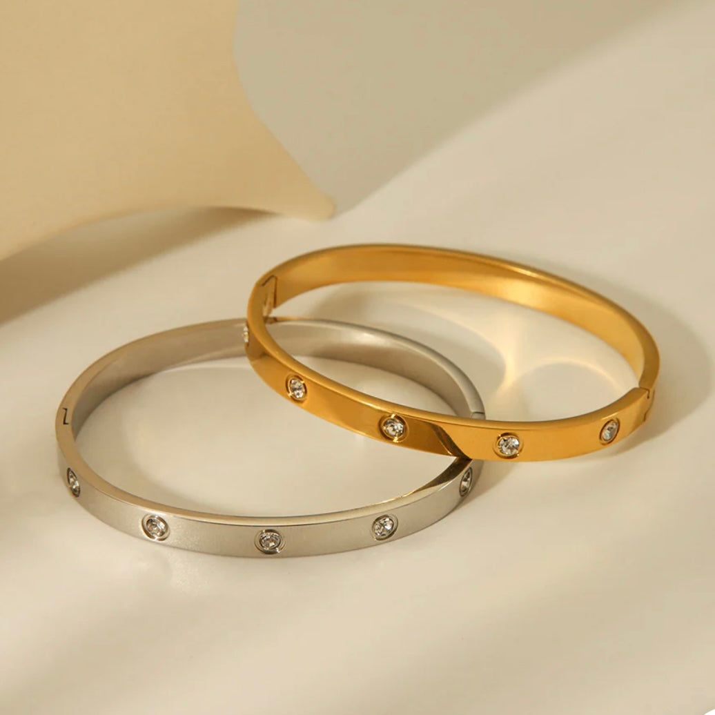 Bettsy – Waterproof Stainless Steel CZ Crystal Bangle with Clip Fastening