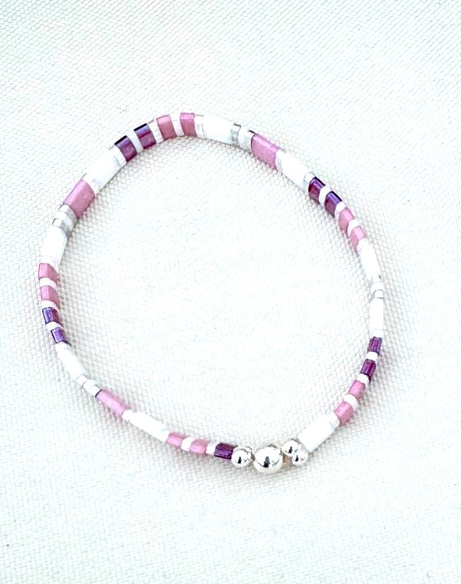 Bibie™ Kira Sterling Silver & Japanese Tila Bead Stretch Bracelet