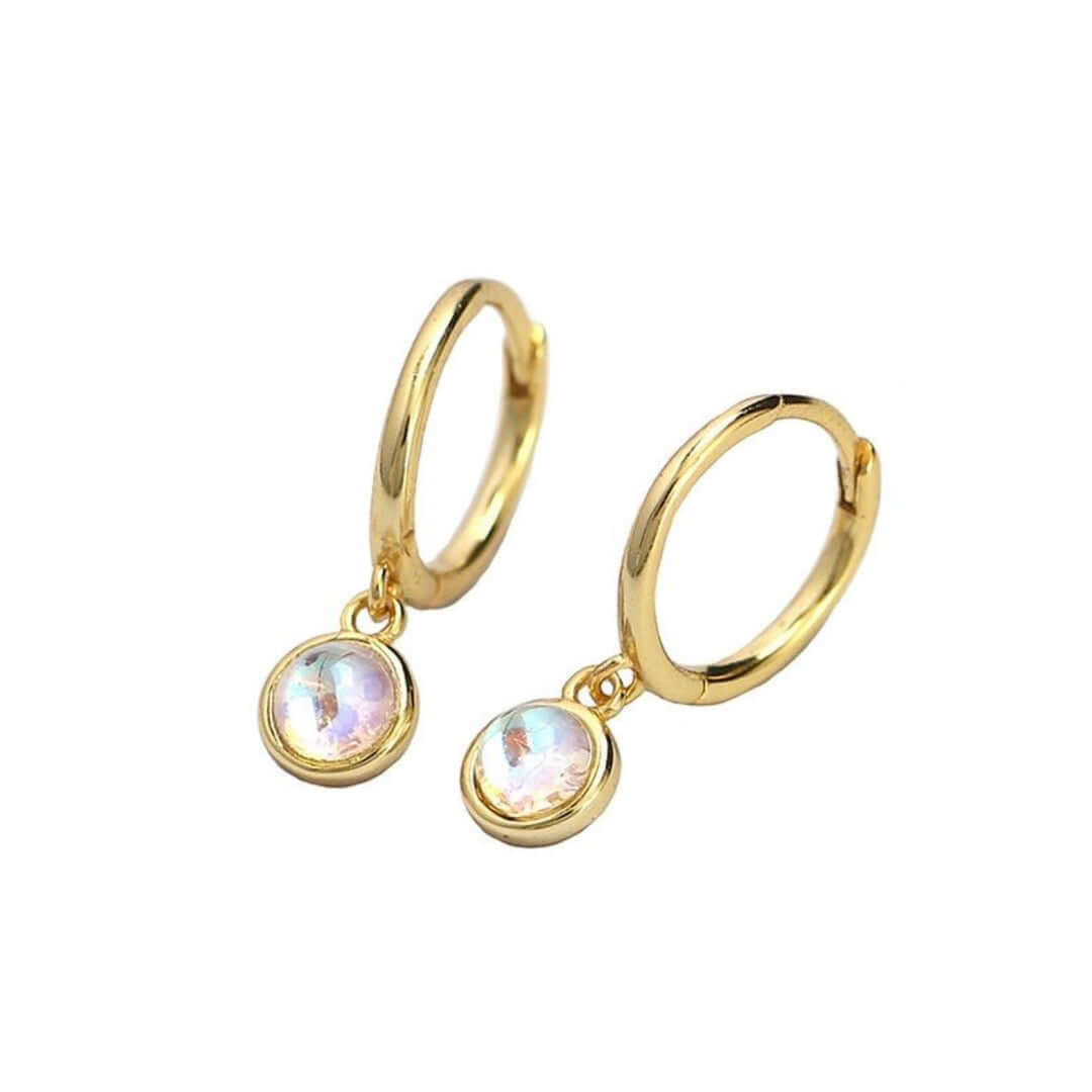 Islay – Sterling Silver Hoop Huggie Earrings with Round Stone Drop | Bibie™