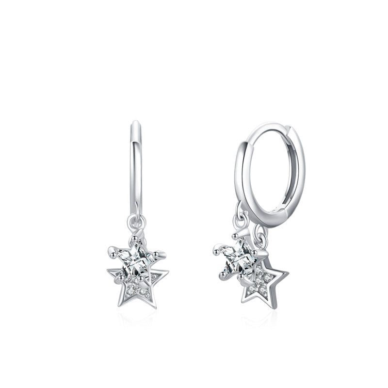 Alana – Sterling Silver Hoop Earrings with Double Star Crystal Drops | Bibie™