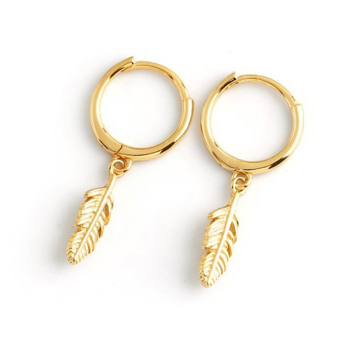 Belinda – Bibie™ Sterling Silver Feather Charm Huggie Hoop Earrings