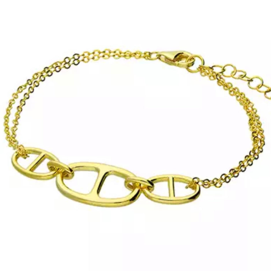 Rebbecca – Sterling Silver Oval Link Bracelet with Twin Chain