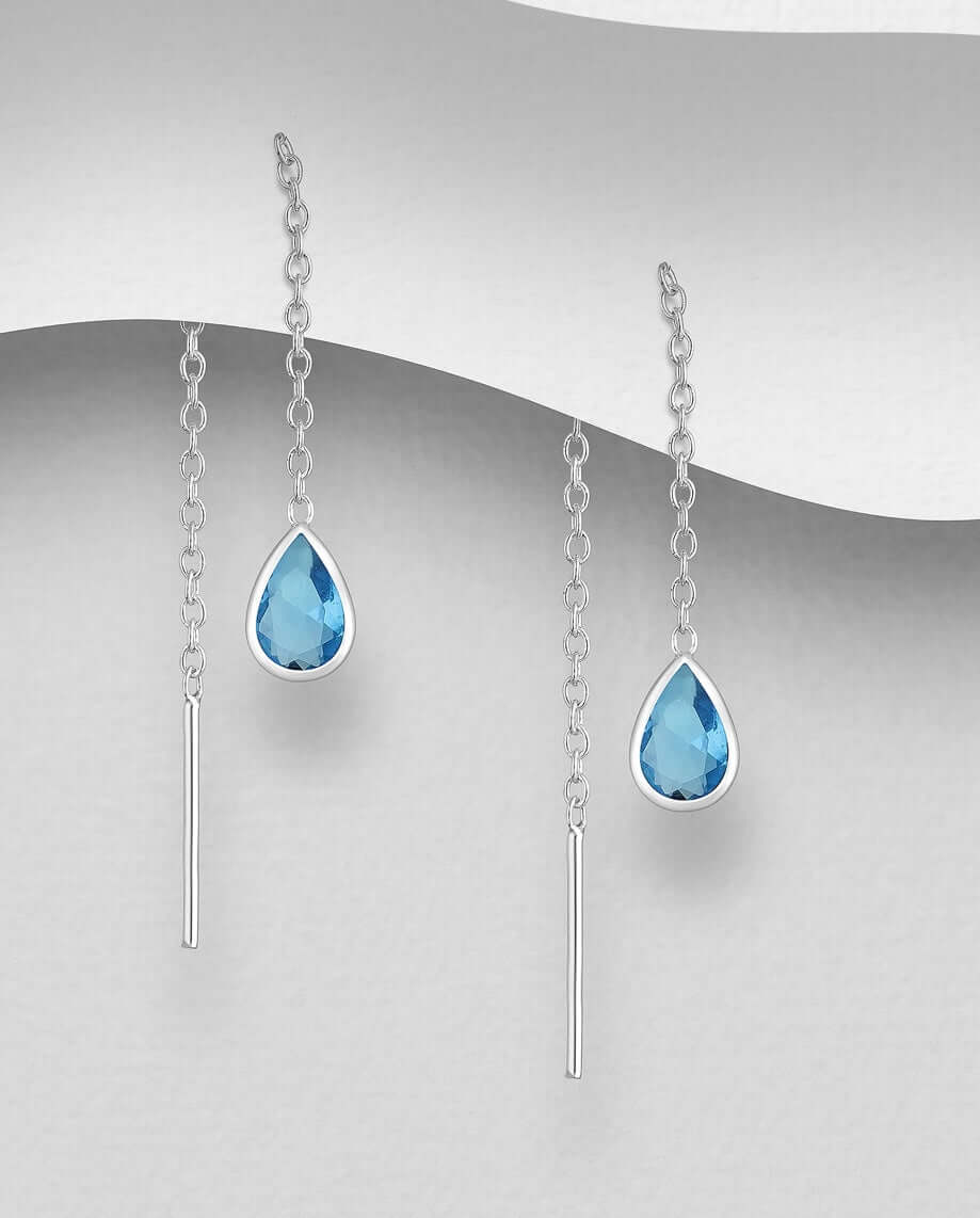 Aandi – Sterling Silver CZ Threader Earrings (4 Colour Options) | Bibie™