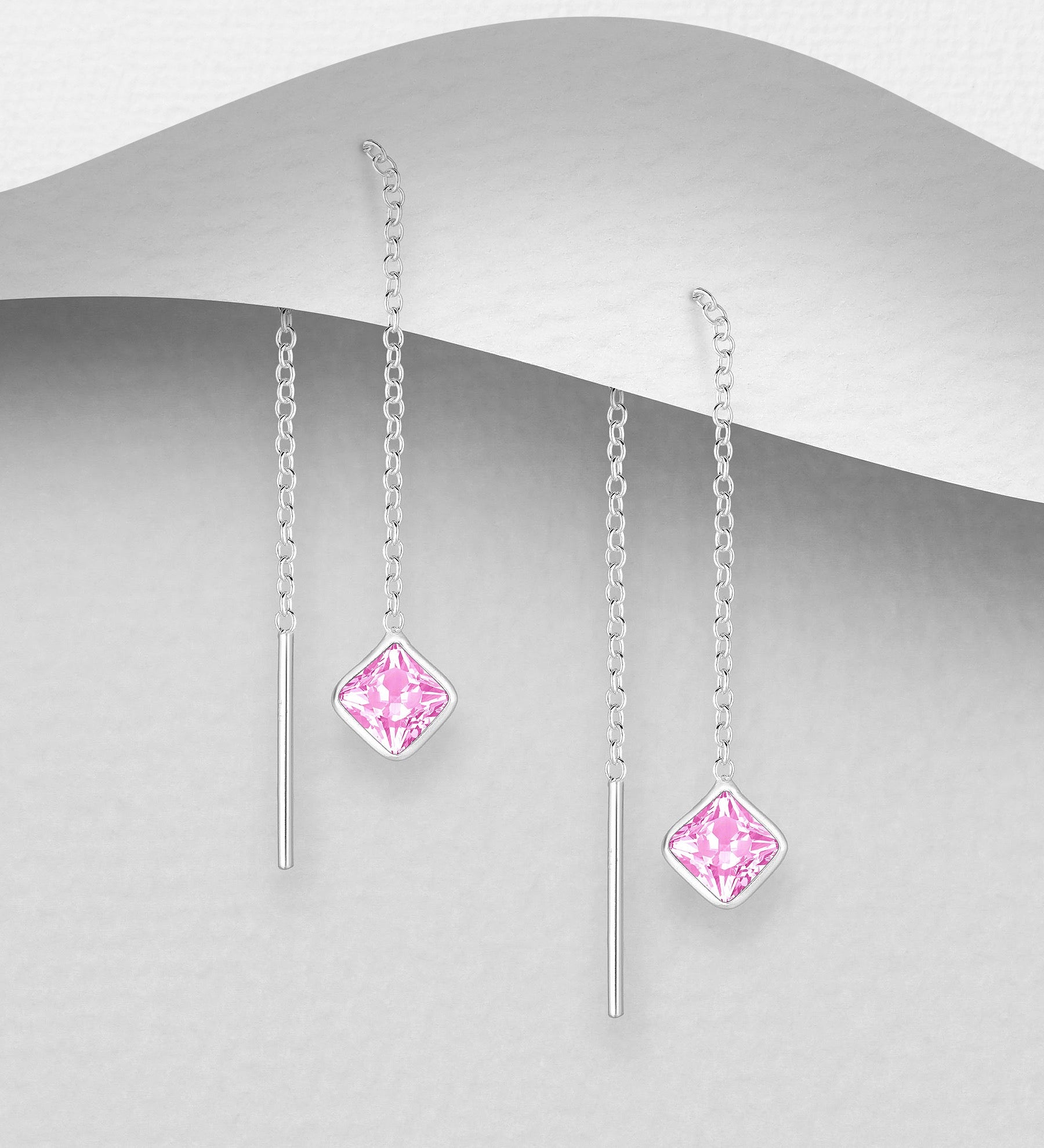 Aandi – Sterling Silver CZ Threader Earrings (4 Colour Options) | Bibie™