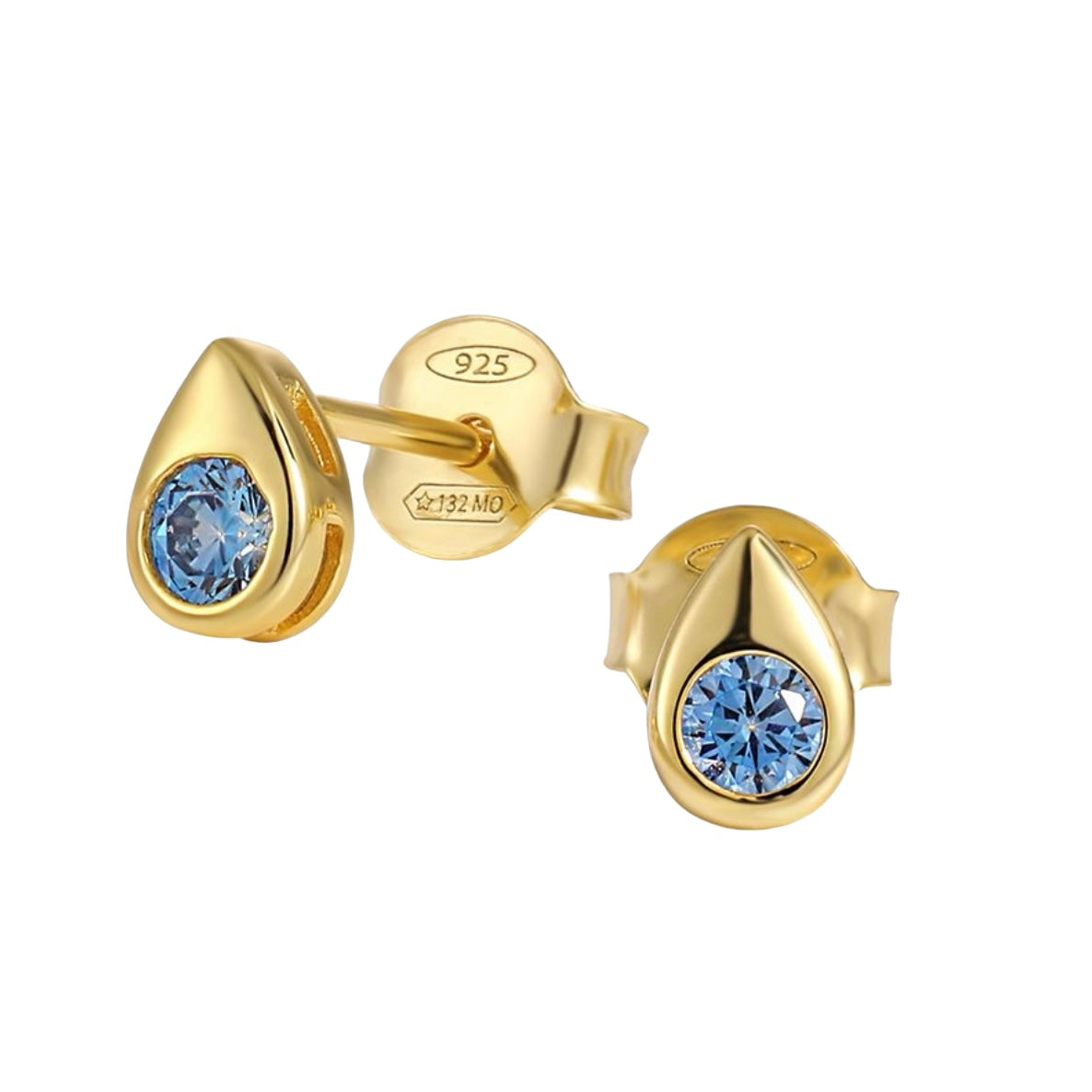 Abegele – Bibie™ Sterling Silver Teardrop Stud Earrings with Pale Blue Crystal
