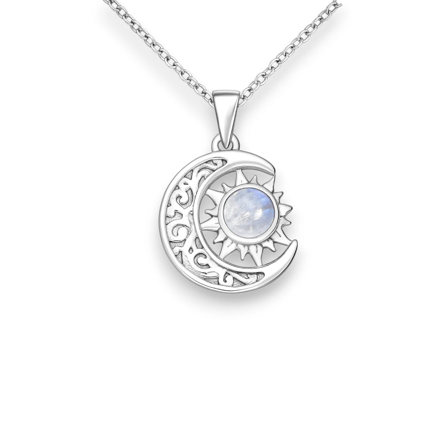 Nanda – 925 Sterling Silver Moon & Sun Pendant Necklace