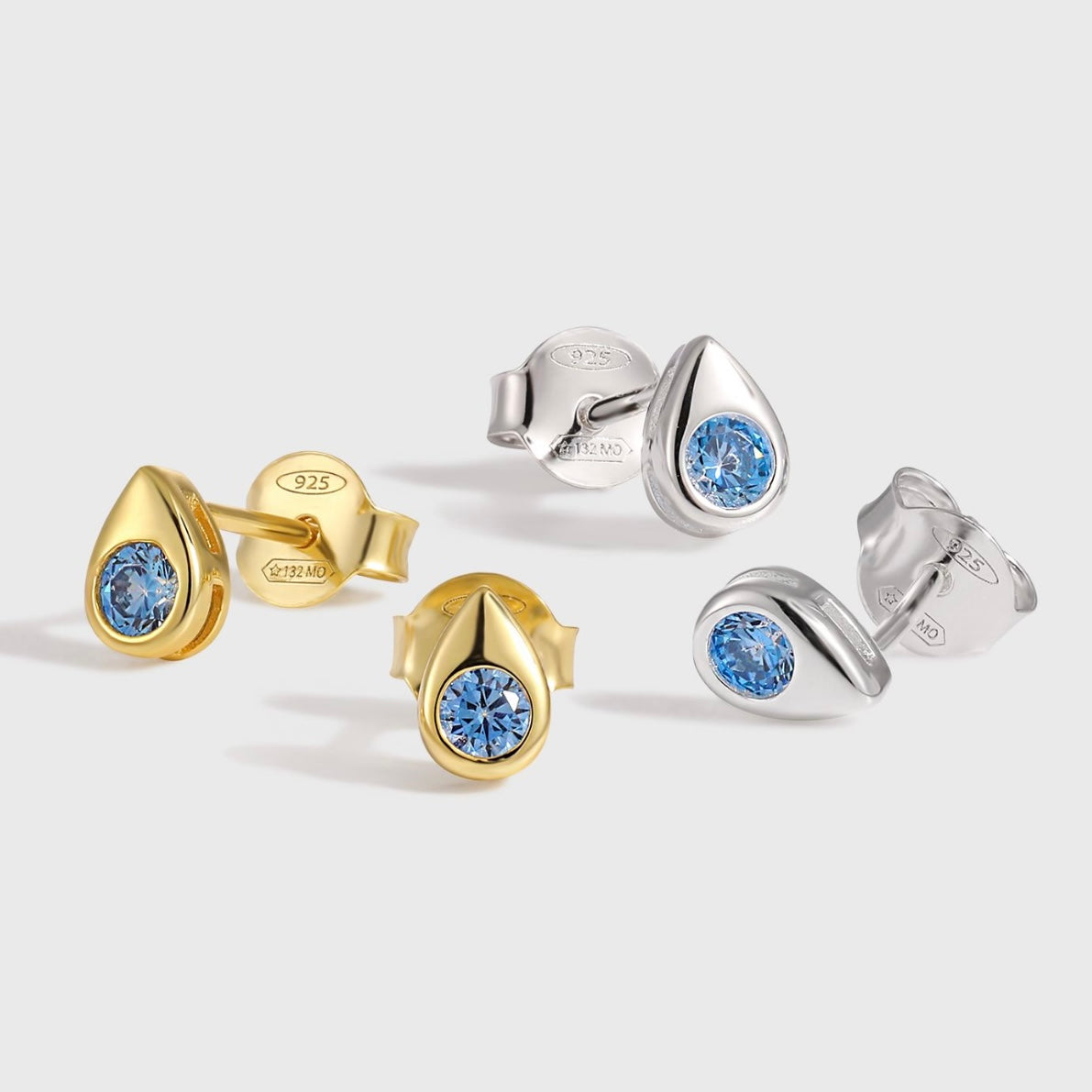 Abegele – Bibie™ Sterling Silver Teardrop Stud Earrings with Pale Blue Crystal