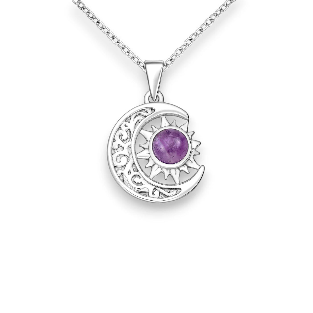 Nanda – 925 Sterling Silver Moon & Sun Pendant Necklace