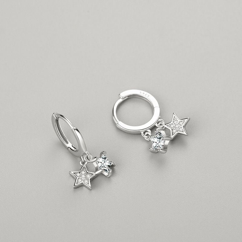 Alana – Sterling Silver Hoop Earrings with Double Star Crystal Drops | Bibie™