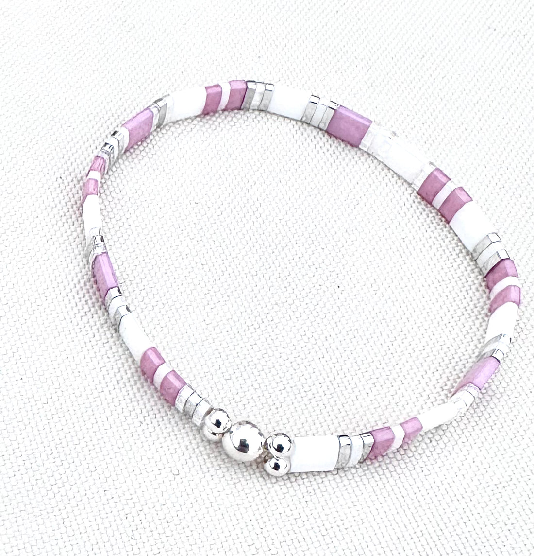 Bibie™ Kira Sterling Silver & Japanese Tila Bead Stretch Bracelet