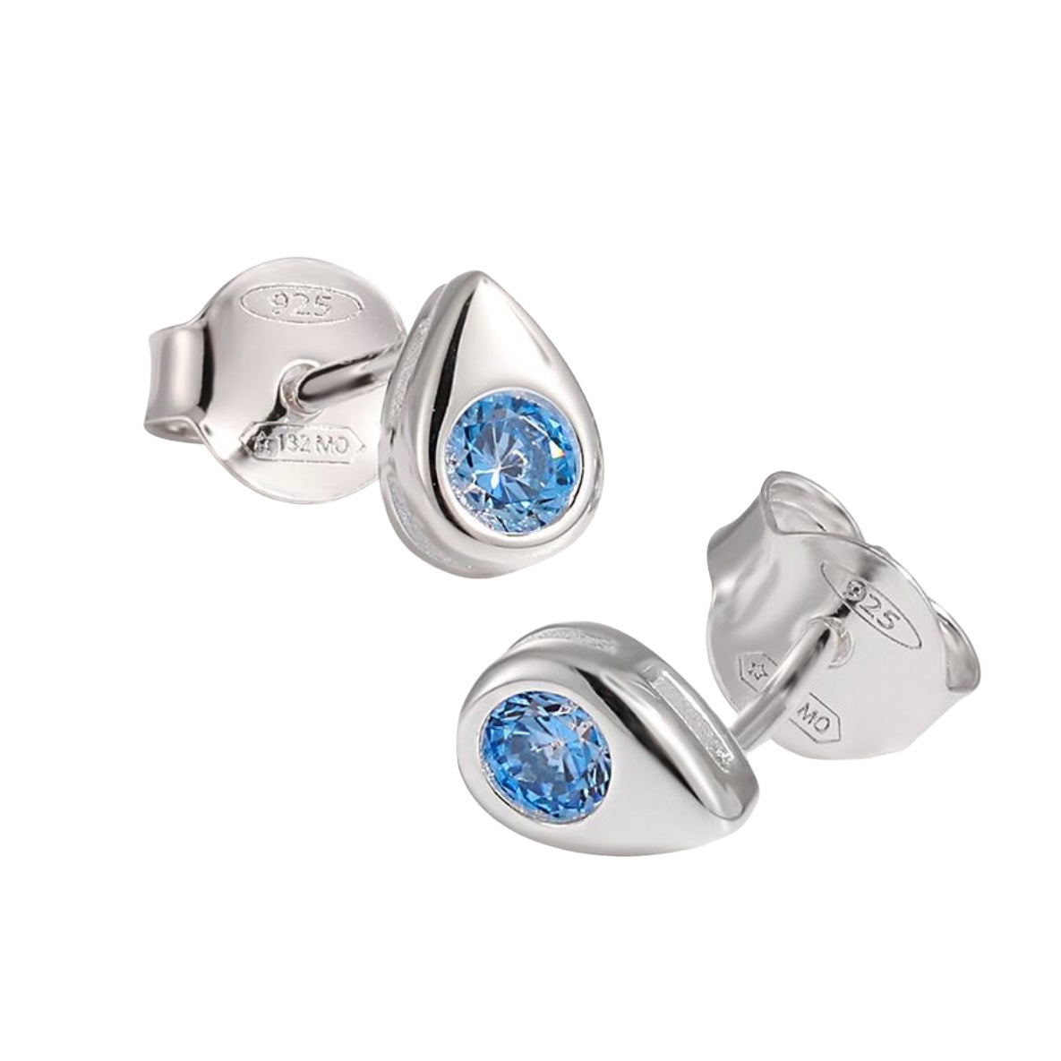 Abegele – Bibie™ Sterling Silver Teardrop Stud Earrings with Pale Blue Crystal