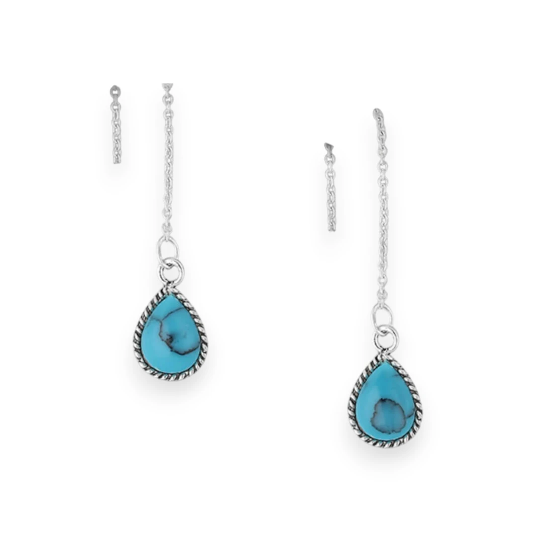 Ammandi – Sterling Silver Threader Earrings with Turquoise & MOP Droplets