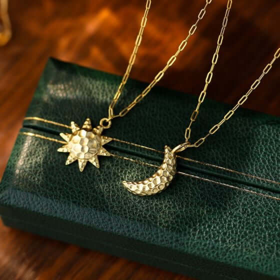 Jamie – Sterling Silver & Gold Vermeil Hammered Moon and Sun Pendant Necklace | Bibie™