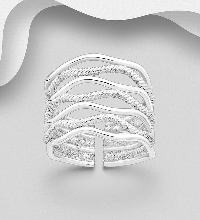 Sterling silver layered statement ring front view