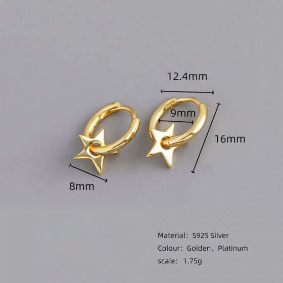 Sterling Silver Hoop Huggie Earrings with Star Charm