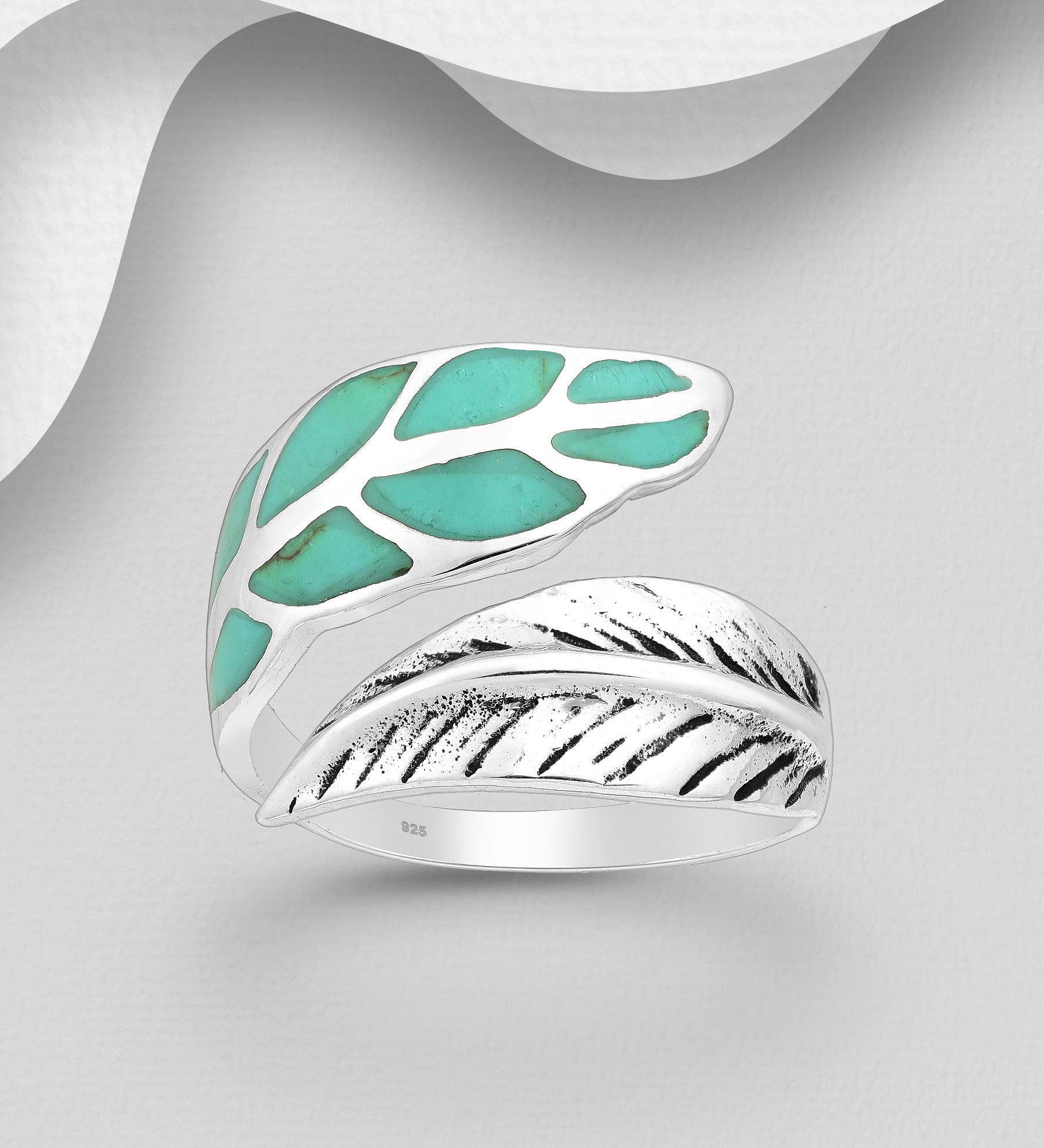 Sterling Silver Adjustable Enamelled Leaf Statement Ring| Bibie™