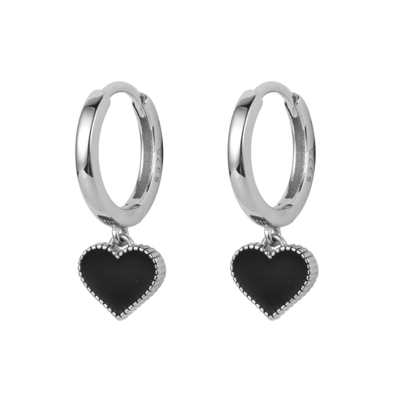 Aria – Black Heart Sterling Silver Hoop Earrings (12mm) | Bibie™