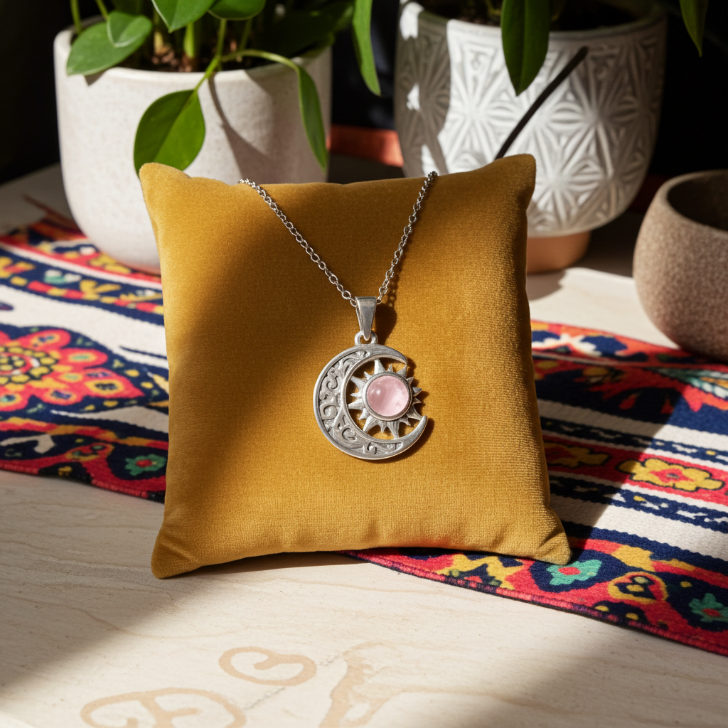 925 Sterling Silver Moon and Sun Pendant Necklace