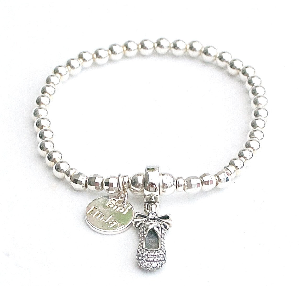 Loita – Bibie™ Sterling Silver Child’s Bracelet with Crystal Ballet Shoe Charm