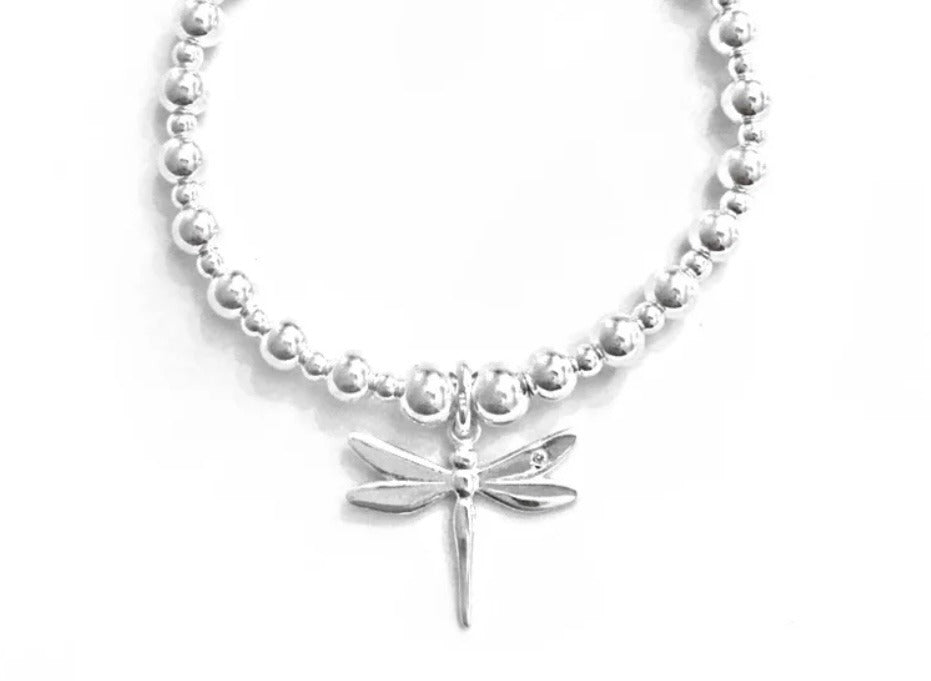 Mona – Bibie™ Sterling Silver Dragonfly Charm Beaded Bracelet