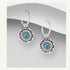 Sterling Silver Hoop or Stud Earrings, with decorative circle disc drop with stone centre   Comes in Turquoise or Black