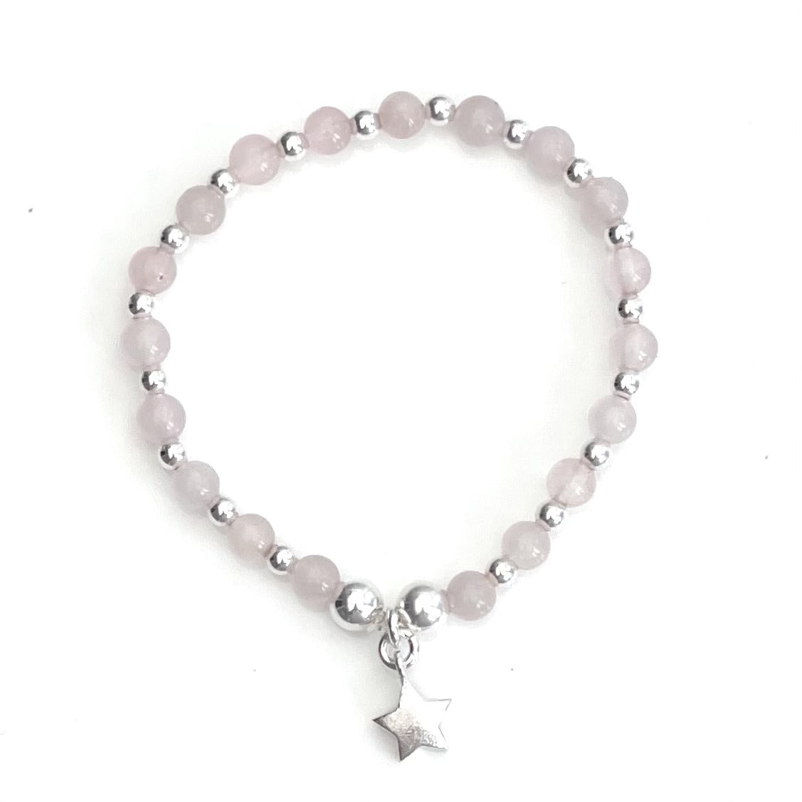 Ivy – Bibie™ Rose Quartz & Sterling Silver Star Charm Bracelet