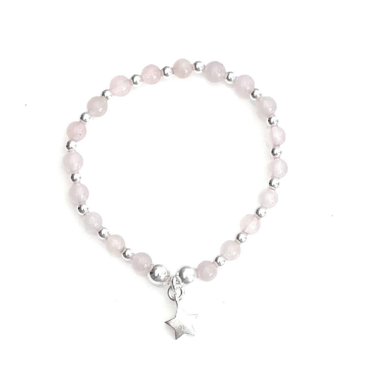 Ivy – Bibie™ Rose Quartz & Sterling Silver Star Charm Bracelet