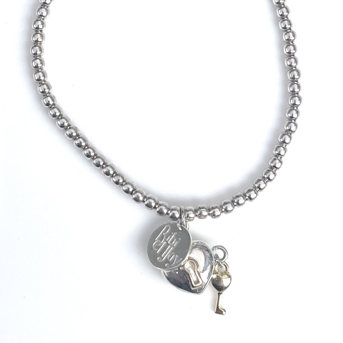 Nora – Bibie™ Sterling Silver Heart with Lock & Key Beaded Bracelet