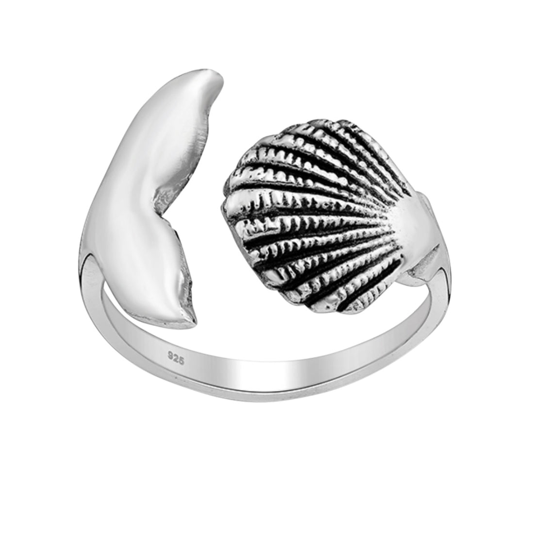 Islia – Sterling Silver Seashell & Whale Tail Adjustable Ring