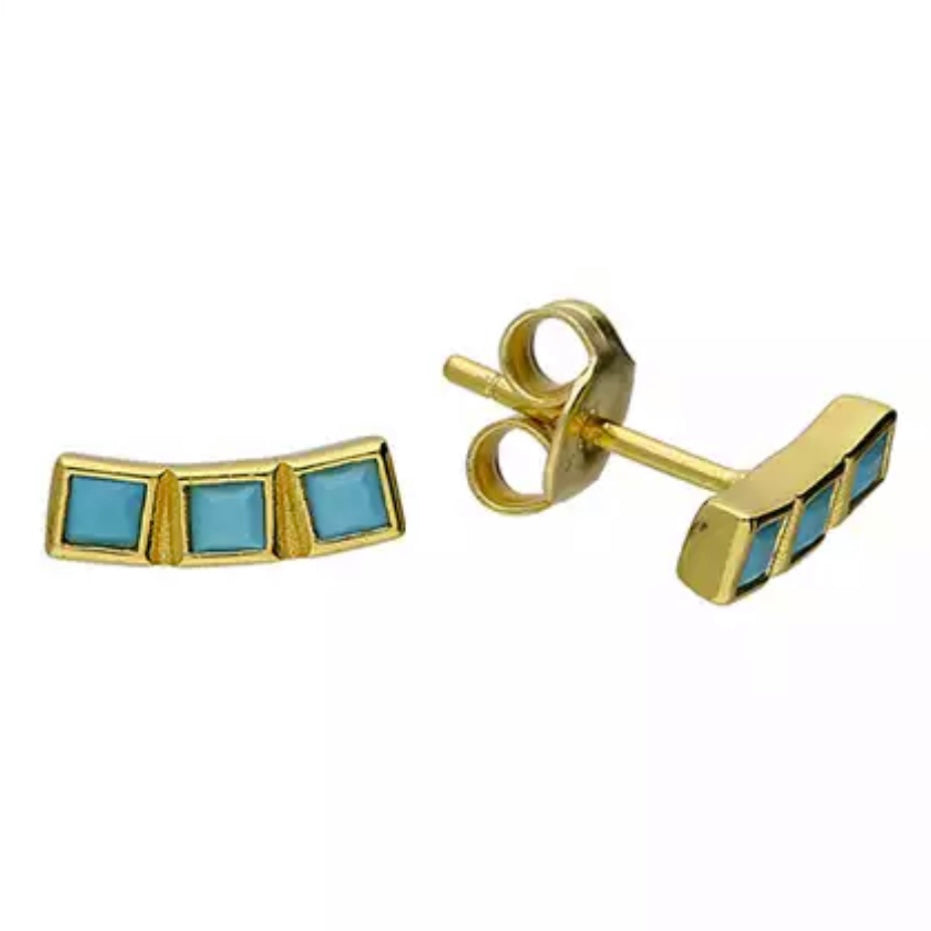 Beatrice – Bibie™ Sterling Silver Curved Earrings with Turquoise Squares