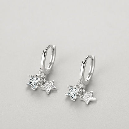 Alana – Sterling Silver Hoop Earrings with Double Star Crystal Drops | Bibie™