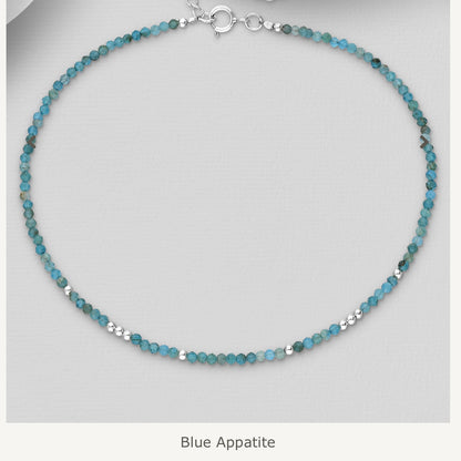 Sterling Silver Anklet with Blue Appatite Natural Stone