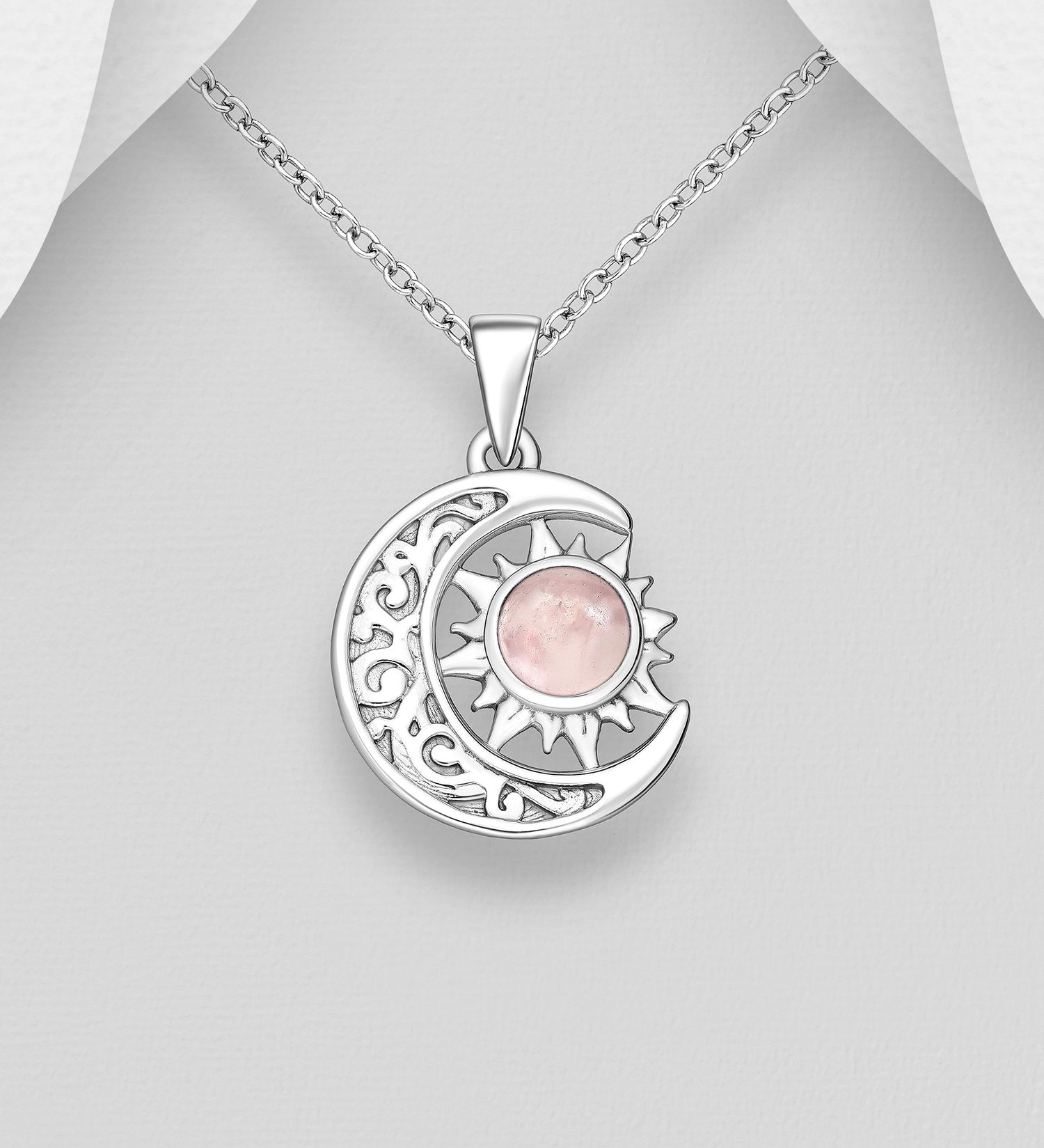 Nanda – 925 Sterling Silver Moon &amp; Sun Pendant Necklace | Bibie™