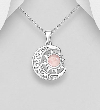 Nanda – 925 Sterling Silver Moon &amp; Sun Pendant Necklace