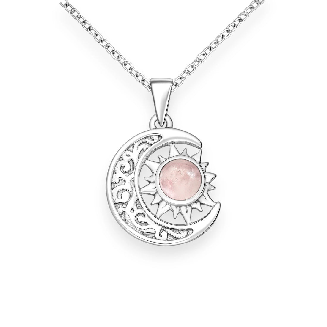 Nanda – 925 Sterling Silver Moon &amp; Sun Pendant Necklace