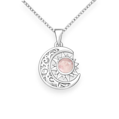 Nanda – 925 Sterling Silver Moon &amp; Sun Pendant Necklace
