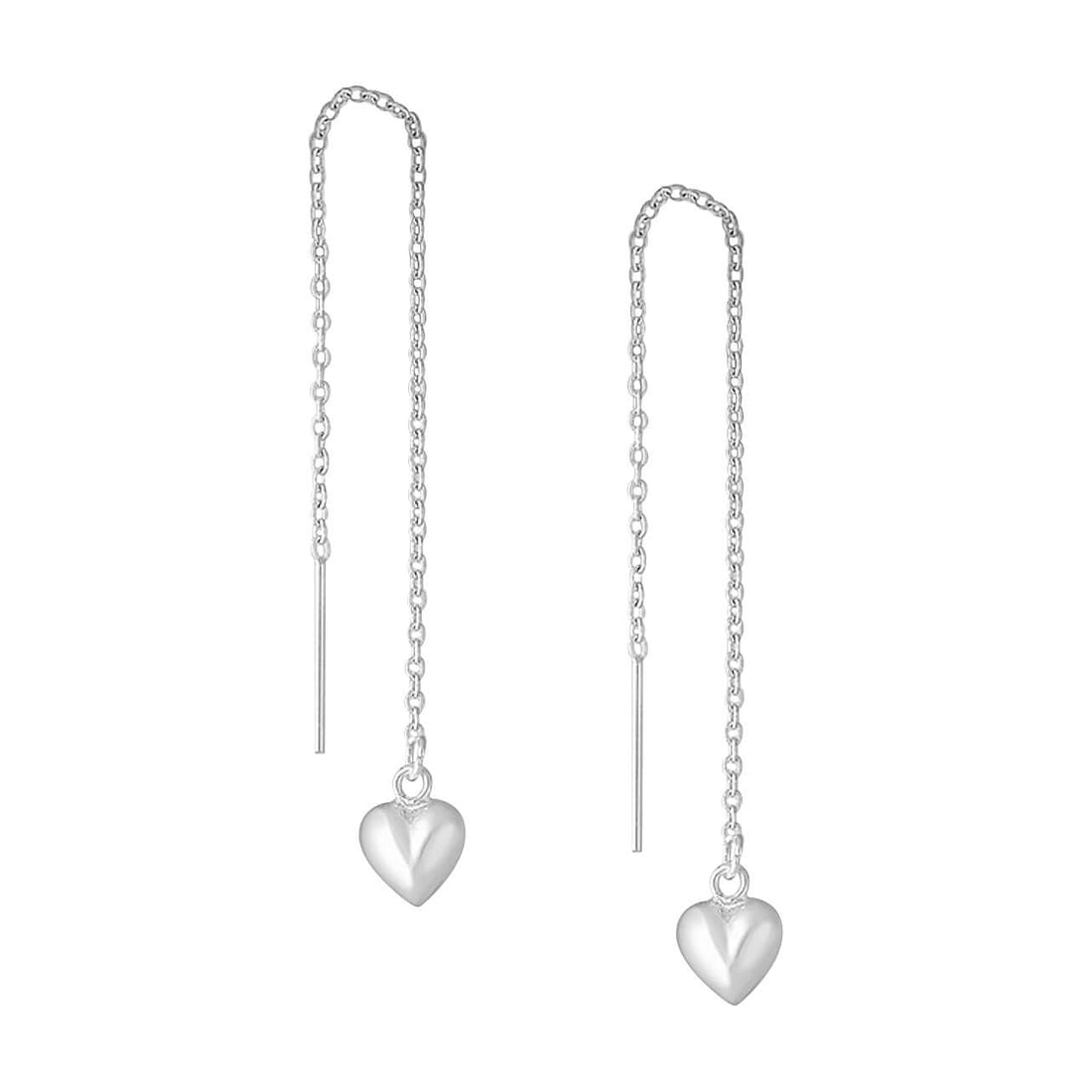 Sterling Silver Threader Earrings with Puffed Heart Charm