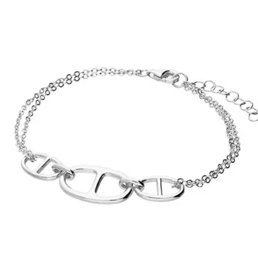 Rebbecca – Sterling Silver Oval Link Bracelet with Twin Chain