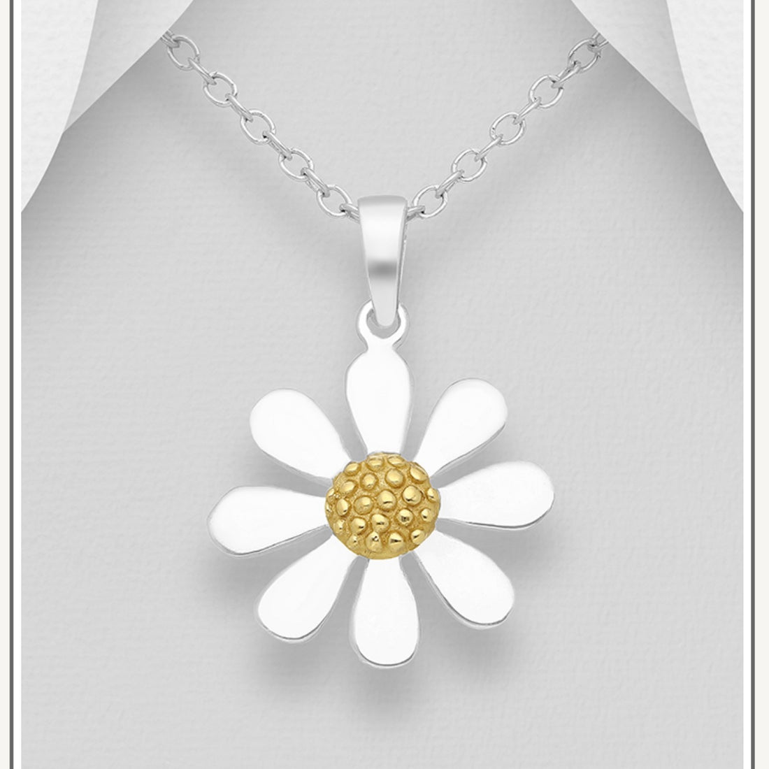 Sterling Silver Flower Pendant Necklace in Silver & Gold