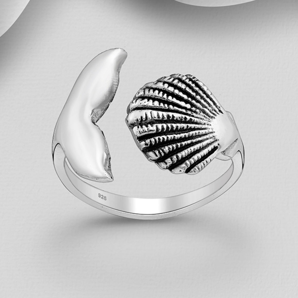 Isla – Sterling Silver Seashell &amp; Whale Tail Adjustable Ring | Bibie™