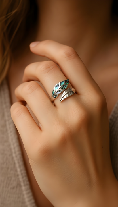 Sophie – Bibie™ Sterling Silver Adjustable Enamelled Leaf Statement Ring