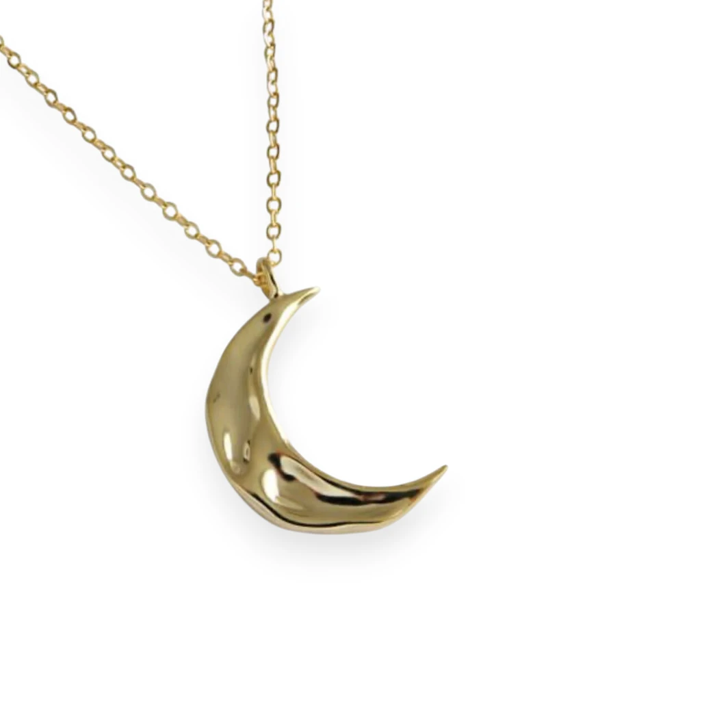 Justina – Sterling Silver &amp; Gold Vermeil Hammered Crescent Moon Pendant Necklace
