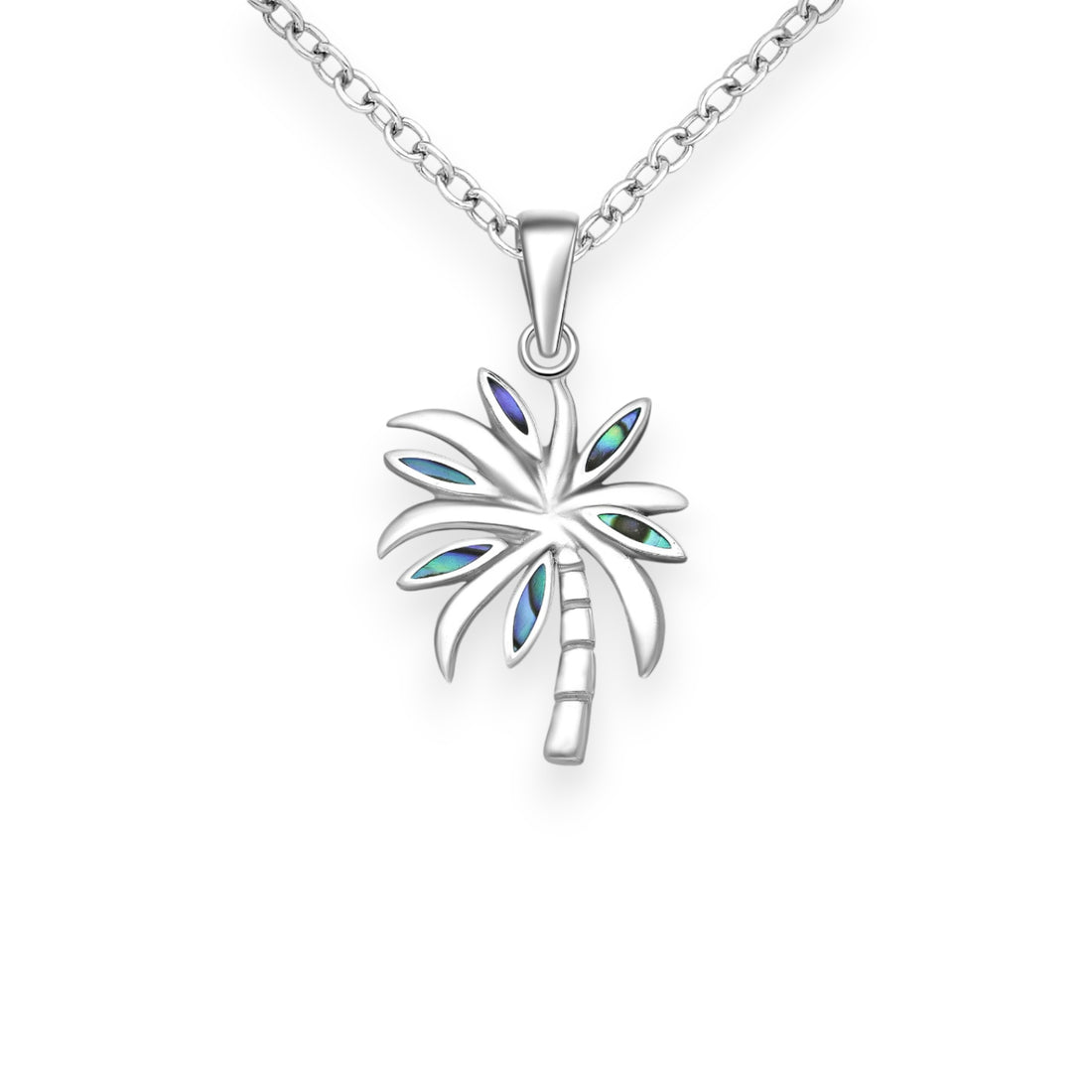 Aniline – Sterling Silver Palm Tree Pendant with Abalone & MOP Inlay
