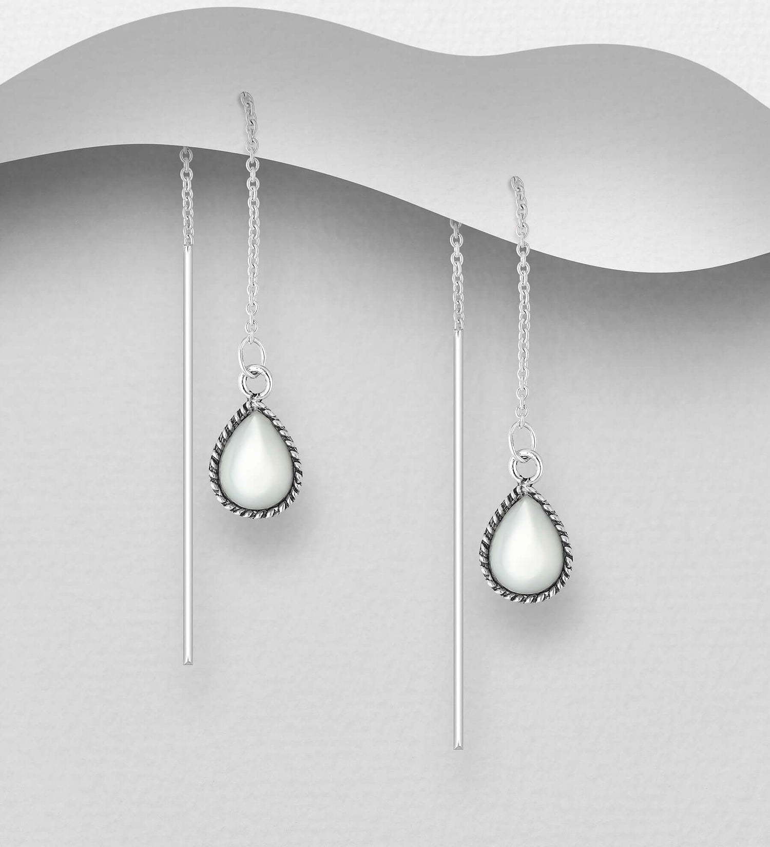 Ammandi – Sterling Silver Threader Earrings with Turquoise &amp; MOP Droplets | Bibie™